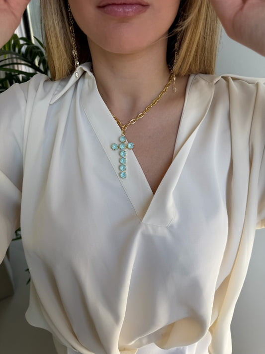 Collar Cruz Aguamarina