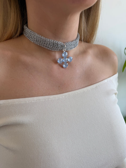 Chocker Plateado Cruz Celeste