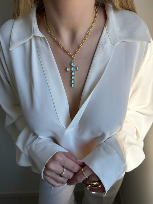 Collar Cruz Aguamarina